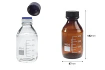 Γυάλινο μπουκάλι 500 ml με διαβάθμιση και μαύρο πλαστικό καπάκι Γυάλινο μπουκάλι 500 ml με διαβάθμιση και μαύρο πλαστικό καπάκι