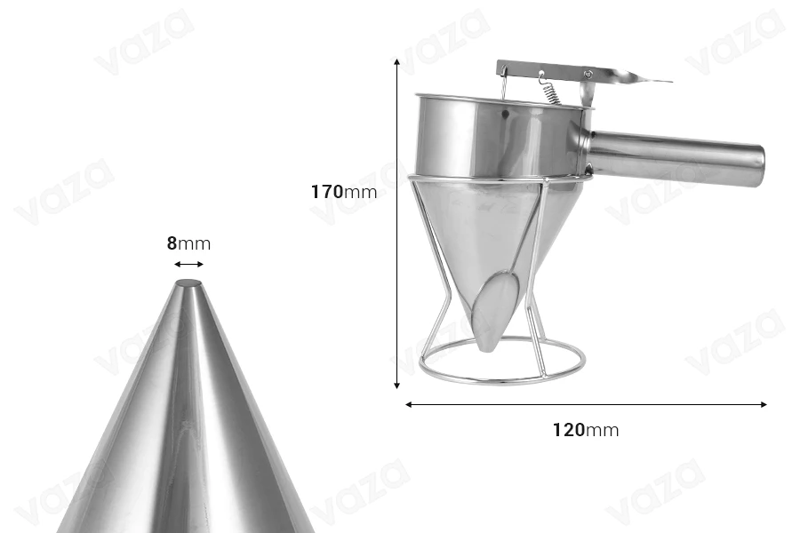 Ανοξείδωτο εργαλείο - χωνί 600 ml (απόληξη 8 mm) για γέμισμα κεριών και σαπουνιών-εικόνα_διαστάσεις