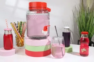 Bocal en verre de 3litres avec robinet en plastique pour le stockage des aliments et des boissons-3