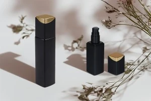 100-ml-Luxusglasflasche in mattschwarzer Farbe mit Cremepumpe und Spezialverschluss-3