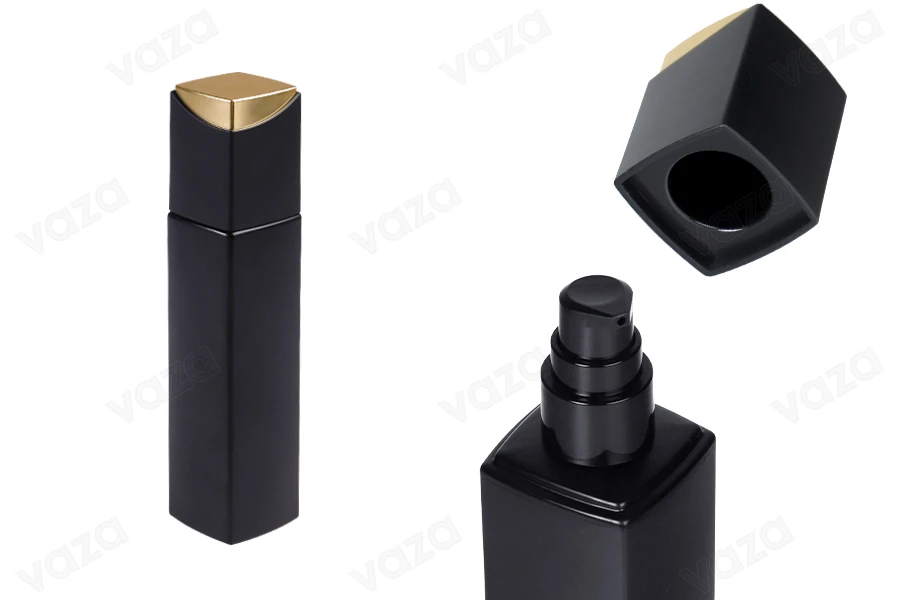 Lussuosa bottiglia in vetro da 100 ml di colore nero opaco con pompa per crema e tappo speciale Lussuosa bottiglia in vetro da 100 ml di colore nero opaco con pompa per crema e tappo speciale-immagine_prodotto