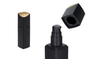 Γυάλινο μπουκάλι 40 ml πολυτελείας σε μαύρο ματ χρώμα με αντλία κρέμας και ιδιαίτερο καπάκι-1