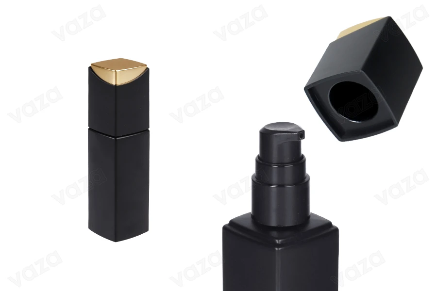 40-ml-Luxusglasflasche in mattschwarzer Farbe mit Cremepumpe und Spezialverschluss-produktbild