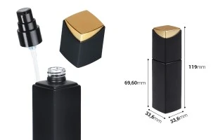 Γυάλινο μπουκάλι 40 ml πολυτελείας σε μαύρο ματ χρώμα με αντλία κρέμας και ιδιαίτερο καπάκι-2