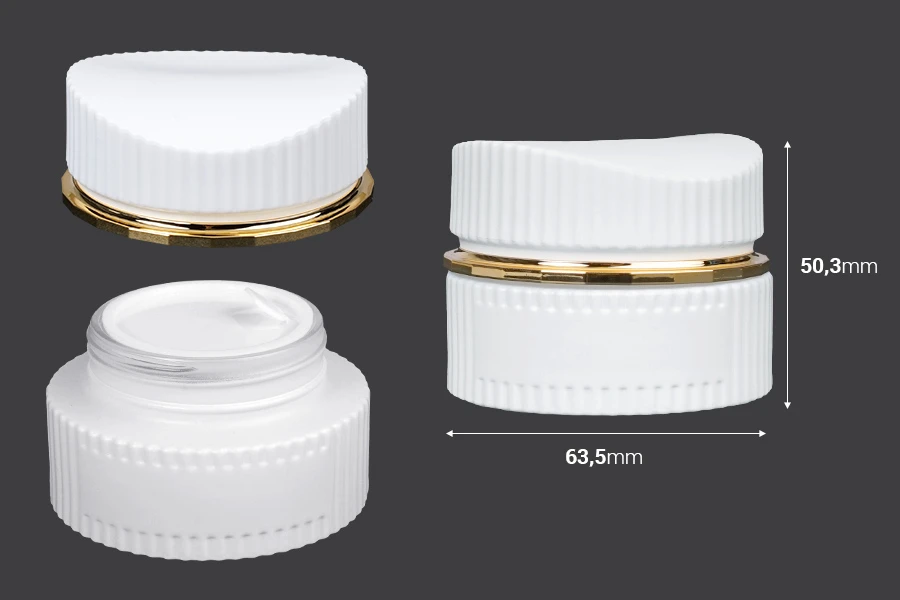 Barattolo di vetro di lusso da 30 ml in colore bianco opaco per crema con coperchio e sigillo in plastica