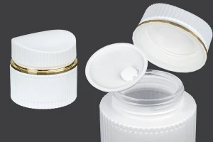 Γυάλινο βάζο 50 ml πολυτελείας σε λευκό ματ χρώμα για κρέμα με καπάκι και πλαστικό παρέμβυσμα