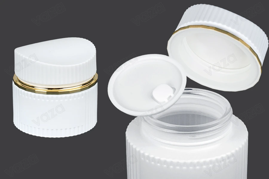Γυάλινο βάζο 50 ml πολυτελείας σε λευκό ματ χρώμα για κρέμα με καπάκι και πλαστικό παρέμβυσμα-εικόνα_προϊοντική
