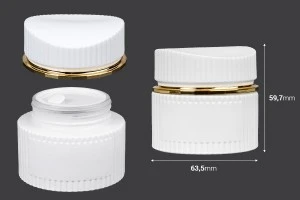 Γυάλινο βάζο 50 ml πολυτελείας σε λευκό ματ χρώμα για κρέμα με καπάκι και πλαστικό παρέμβυσμα-2