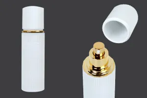 100-ml-Luxusglasflasche in mattweißer Farbe mit Verschluss und goldener Cremepumpe-1