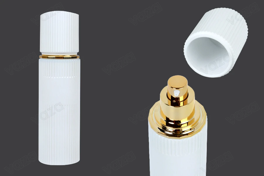 Γυάλινο μπουκάλι 100 ml πολυτελείας σε λευκό ματ χρώμα με καπάκι και χρυσή αντλία κρέμας Γυάλινο μπουκάλι 100 ml πολυτελείας σε λευκό ματ χρώμα με καπάκι και χρυσή αντλία κρέμας-εικόνα_προϊοντική