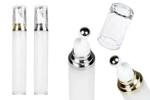 Acrylic bottle 20 ml cylindrical for cosmetic use with roll-on pump and transparent cap - 6 pcs-1