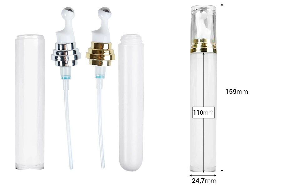 Acrylic bottle 20 ml cylindrical for cosmetic use with roll-on pump and transparent cap - 6 pcs Acrylic bottle 20 ml cylindrical for cosmetic use with roll-on pump and transparent cap - 6 pcs