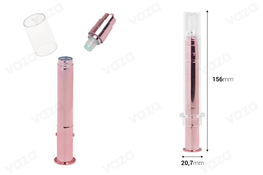 Σωληνάριο - σύριγγα ακρυλική 10 ml airless για καλλυντική χρήση σε rose gold χρώμα με καπάκι Σωληνάριο - σύριγγα ακρυλική 10 ml airless για καλλυντική χρήση σε rose gold χρώμα με καπάκι -εικόνα_διαστάσεις