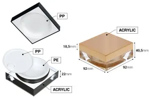 Vasetto di lusso da 50 ml in acrilico per crema, di forma quadrata, con tappo e guarnizione interna in plastica.-2