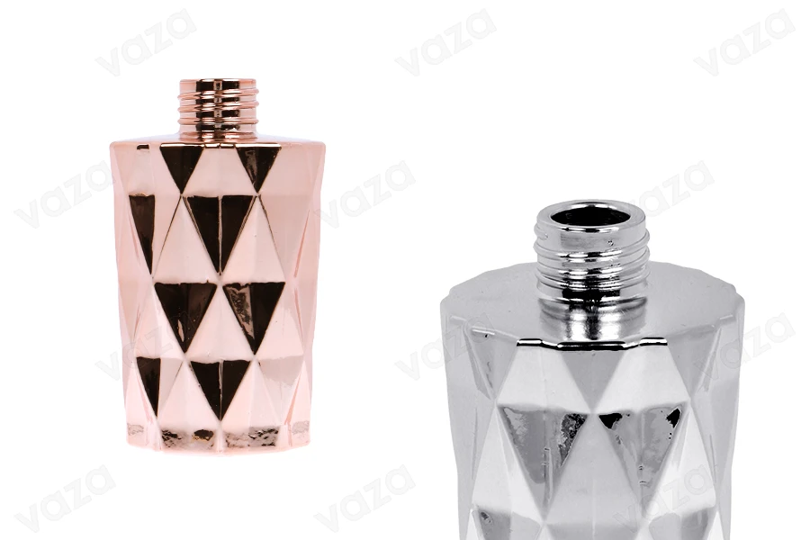 Γυάλινο μπουκάλι 180 ml (PP28) ανάγλυφο σε ασημί ή ροζ χρυσό χρώμα κατάλληλο για αρωματικό χώρου-εικόνα_προϊοντική