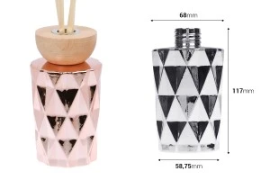 Γυάλινο μπουκάλι 180 ml (PP28) ανάγλυφο σε ασημί ή ροζ χρυσό χρώμα κατάλληλο για αρωματικό χώρου-2