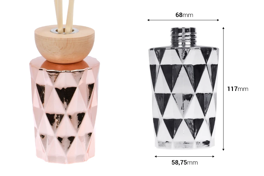 Γυάλινο μπουκάλι 180 ml (PP28) ανάγλυφο σε ασημί ή ροζ χρυσό χρώμα κατάλληλο για αρωματικό χώρου