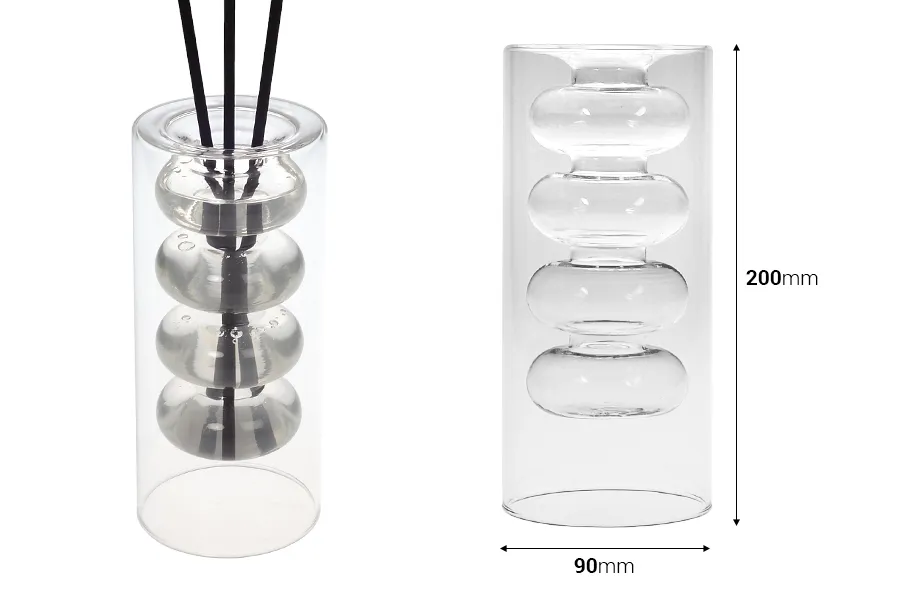 Contenitore in vetro soffiato a due camere da 350 ml adatto per profumare ambienti Contenitore in vetro soffiato a due camere da 350 ml adatto per profumare ambienti