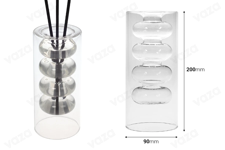 Récipient en verre soufflé à deux chambres de 350 ml adapté au parfum d'ambiance-photo_dimensions