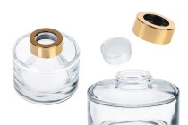 Bottiglia cilindrica in vetro da 200 ml trasparente con tappo e tappo oro