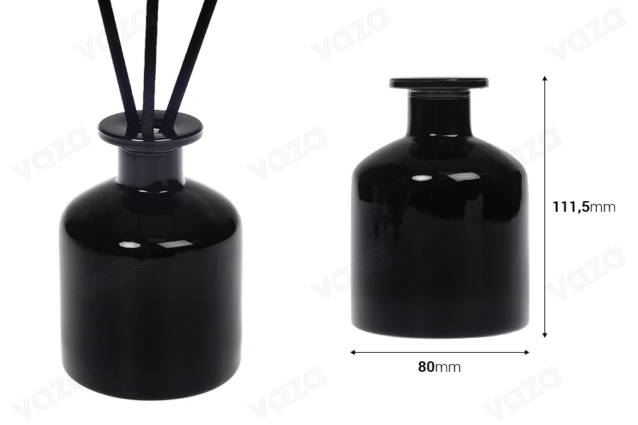 Μπουκάλι 250 ml γυάλινο σε μαύρο χρώμα κατάλληλο για αρωματικό χώρου-εικόνα_διαστάσεις