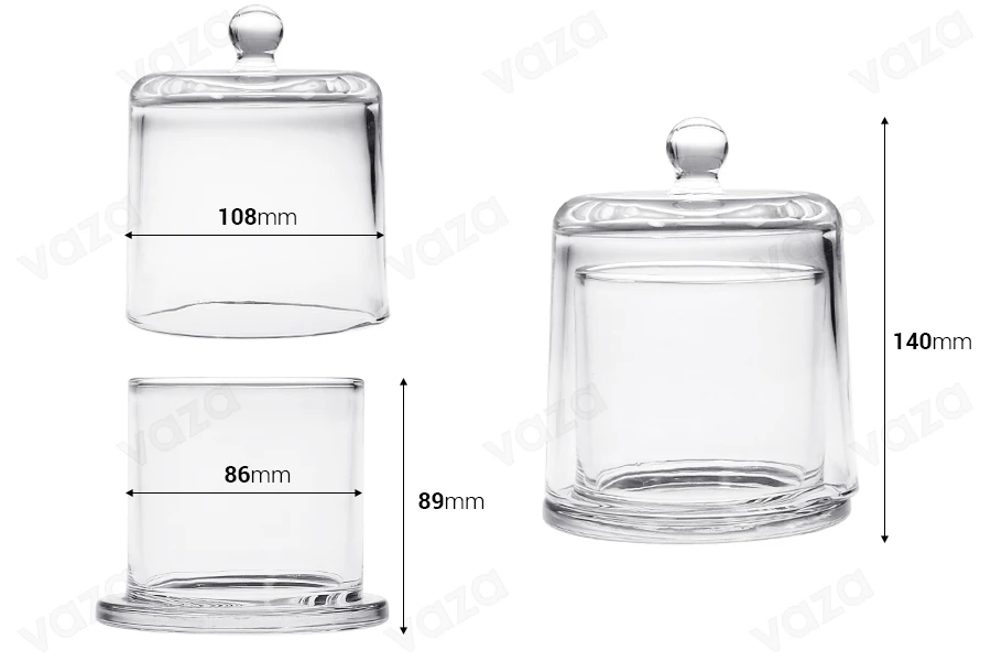 Fontana decorativa in vetro da 300 ml con coperchio a campana-dimensioni_immagine