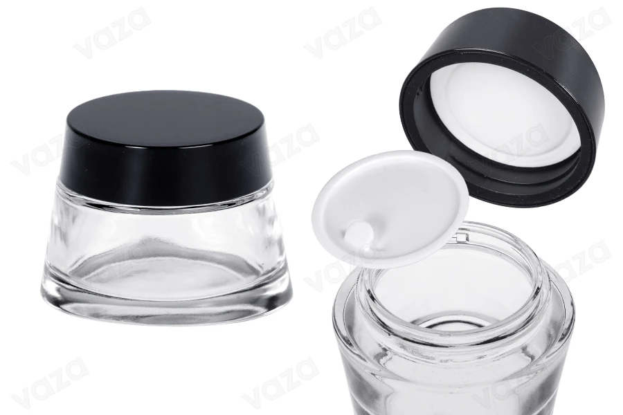 Γυάλινο διάφανο βάζο 100 ml για κρέμα με καπάκι και πλαστικό παρέμβυσμα Γυάλινο διάφανο βάζο 100 ml για κρέμα με καπάκι και πλαστικό παρέμβυσμα-εικόνα_προϊοντική
