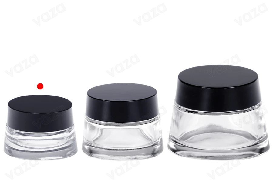 Γυάλινο διάφανο βάζο 30 ml για κρέμα με καπάκι και πλαστικό παρέμβυσμα-εικόνα_σύνθεση