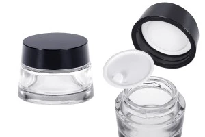 Γυάλινο διάφανο βάζο 50 ml για κρέμα με καπάκι και πλαστικό παρέμβυσμα-1