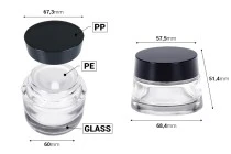 Γυάλινο διάφανο βάζο 50 ml για κρέμα με καπάκι και πλαστικό παρέμβυσμα