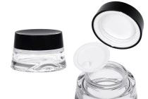 Vaso in vetro trasparente da 30 ml per crema con coperchio nero e sigillo in plastica