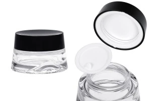 Γυάλινο βάζο 30 ml διάφανο για κρέμα με μαύρο καπάκι και πλαστικό παρέμβυσμα-1