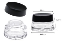Vaso in vetro trasparente da 30 ml per crema con coperchio nero e sigillo in plastica