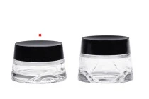 Vaso in vetro trasparente da 30 ml per crema con coperchio nero e sigillo in plastica