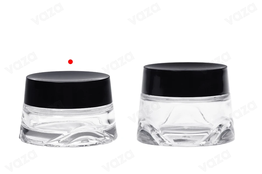 Kavanoz qelqi 30 ml transparent për krem me kapak të zi dhe tapë plastike-imazh_grup