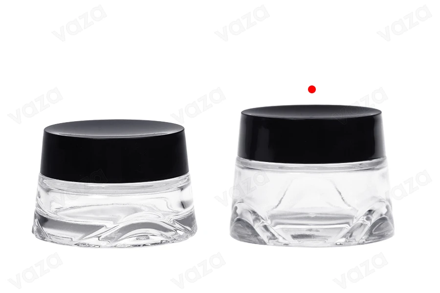 Γυάλινο βάζο 50 ml διάφανο για κρέμα με μαύρο καπάκι και πλαστικό παρέμβυσμα-εικόνα_σύνθεση