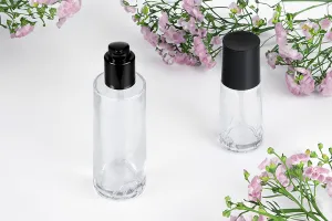 100ml transparente Glasflasche mit schwarzer Cremepumpe und Verschluss-3