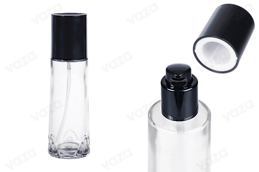 Γυάλινο μπουκάλι 100 ml διάφανο με μαύρη αντλία κρέμας και καπάκι Γυάλινο μπουκάλι 100 ml διάφανο με μαύρη αντλία κρέμας και καπάκι-εικόνα_προϊοντική
