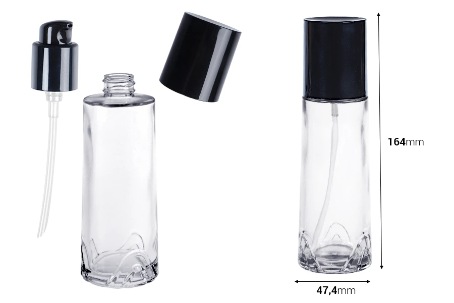 Γυάλινο μπουκάλι 100 ml διάφανο με μαύρη αντλία κρέμας και καπάκι Γυάλινο μπουκάλι 100 ml διάφανο με μαύρη αντλία κρέμας και καπάκι