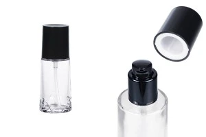 Γυάλινο μπουκάλι 40 ml διάφανο με μαύρη αντλία κρέμας και καπάκι-1