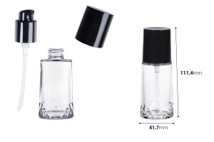 Γυάλινο μπουκάλι 40 ml διάφανο με μαύρη αντλία κρέμας και καπάκι-2