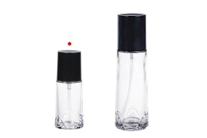 Γυάλινο μπουκάλι 40 ml διάφανο με μαύρη αντλία κρέμας και καπάκι-5