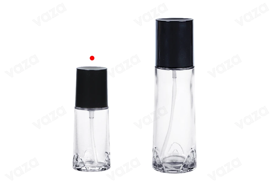 Γυάλινο μπουκάλι 40 ml διάφανο με μαύρη αντλία κρέμας και καπάκι-εικόνα_σύνθεση