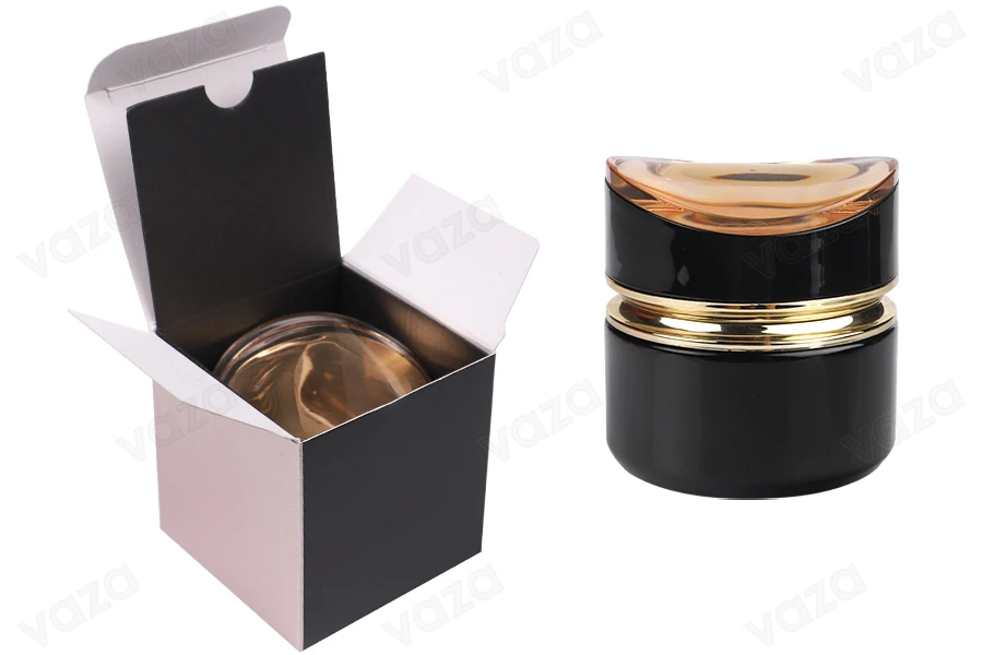 Luxury 50ml glass jar in black color for cream with acrylic cap and plastic gasket Luxury 50ml glass jar in black color for cream with acrylic cap and plastic gasket-εικόνα_σύνθεση