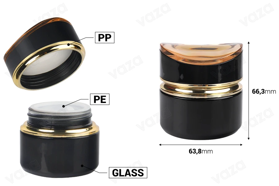 Luxury 50ml glass jar in black color for cream with acrylic cap and plastic gasket Luxury 50ml glass jar in black color for cream with acrylic cap and plastic gasket-εικόνα_διαστάσεις