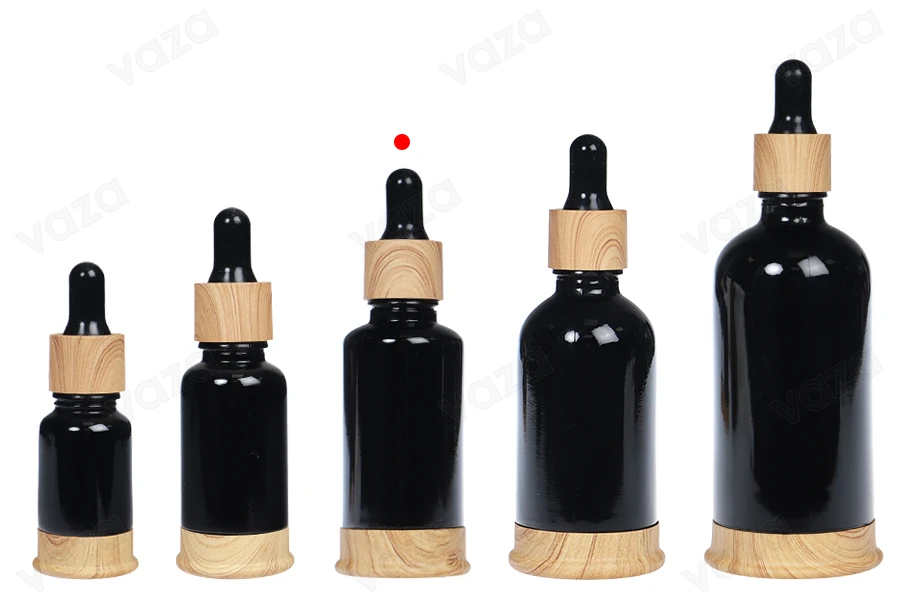 Shishe qelqi 30 ml e zezë me pikatore plastike dhe bazë në dizajn druri Shishe qelqi 30 ml e zezë me pikatore plastike dhe bazë në dizajn druri-imazh_grup
