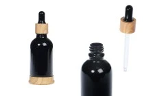 Μπουκαλάκι γυάλινο 50 ml μαύρο με πλαστικό σταγονομετρητή και βάση σε σχέδιο ξύλου Μπουκαλάκι γυάλινο 50 ml μαύρο με πλαστικό σταγονομετρητή και βάση σε σχέδιο ξύλου