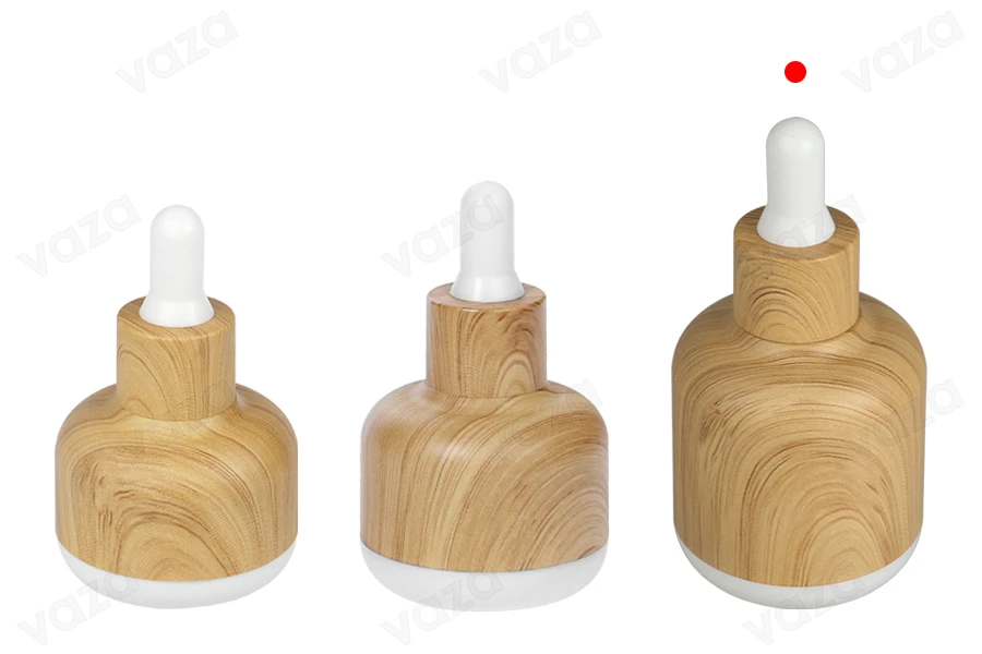 50ml Glasflasche mit Kunststoffummantelung und Tropfer im Holzdesign-bildgruppe