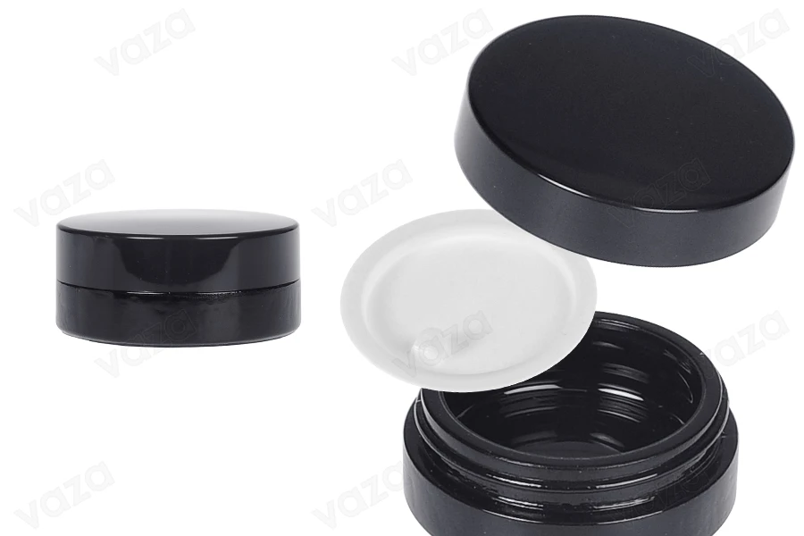 Glass cream jar 10 ml in black color with cap and plastic gasket-image_product