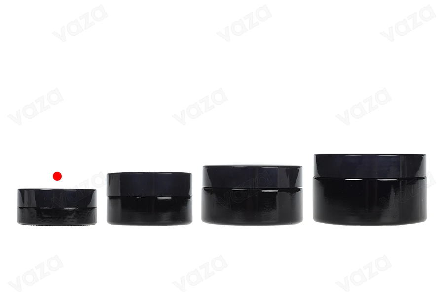Glass cream jar 10 ml in black color with cap and plastic gasket-image_group